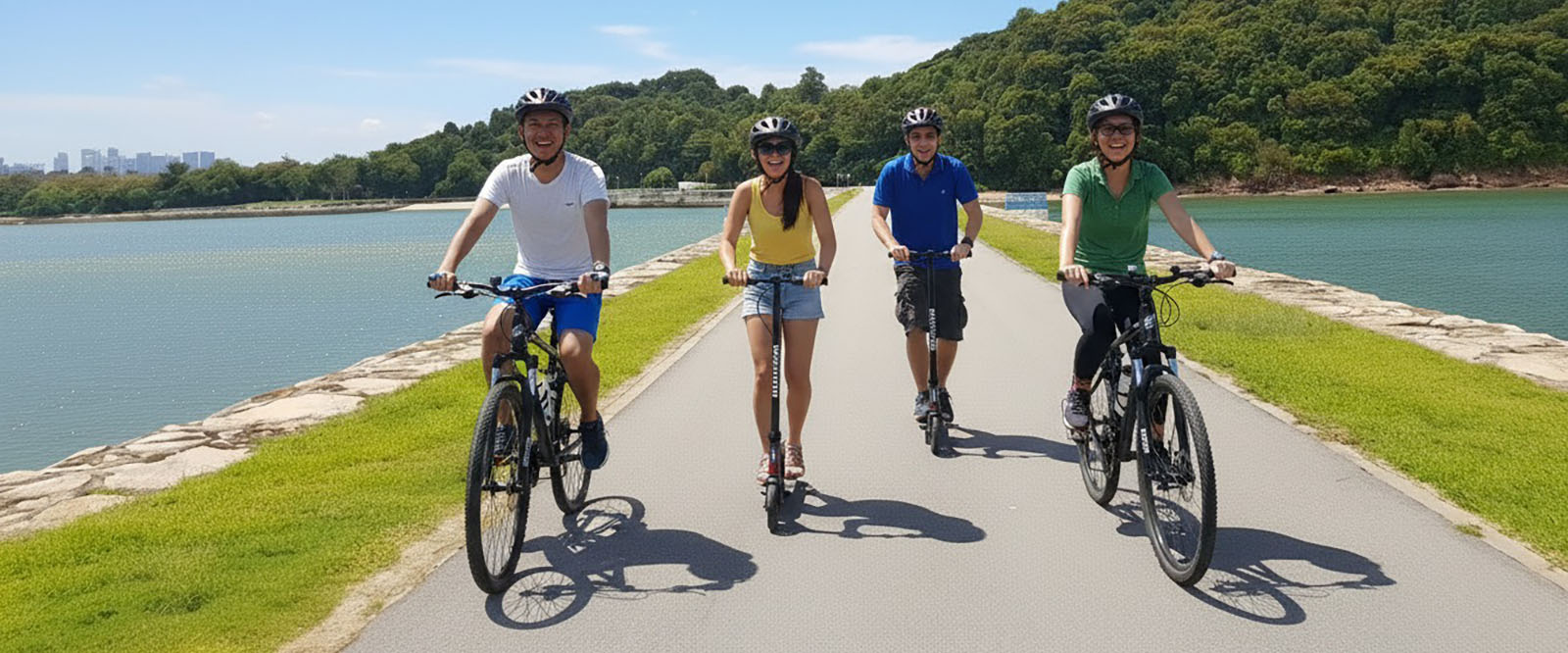 Fun group cycling and kickscooter over at Lazarus Island with friends with Gogreen